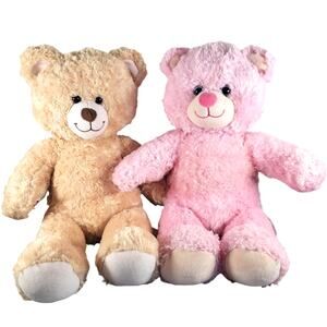 Build-A-Bear Workshop Lot of 2 Teddy Bears Pink & Beige Plush 16" Stuffed Toys